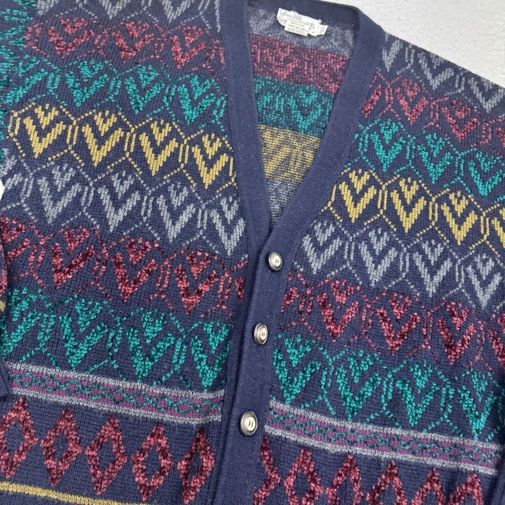 VTG Sears Roebuck Button Cardigan Sweater Wool Blend Knit Geometric Italy Medium